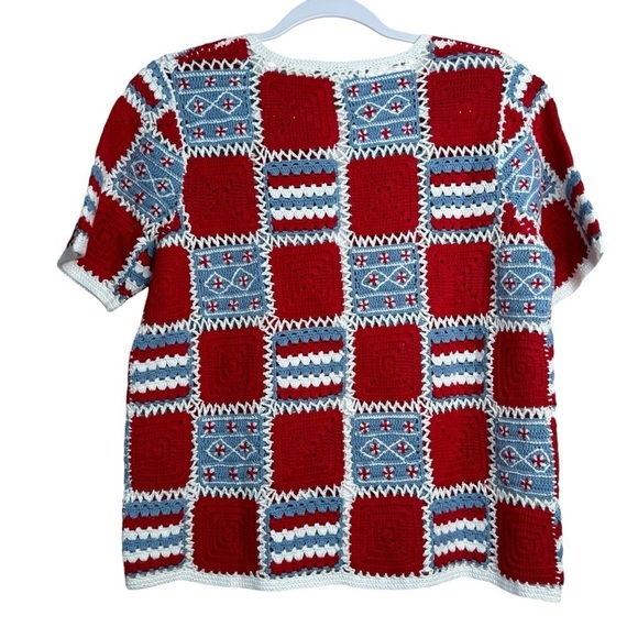 NWT Christopher & Banks Granny Square Crochet Cardigan Sweater Short Sleeve S - Picture 3 of 7